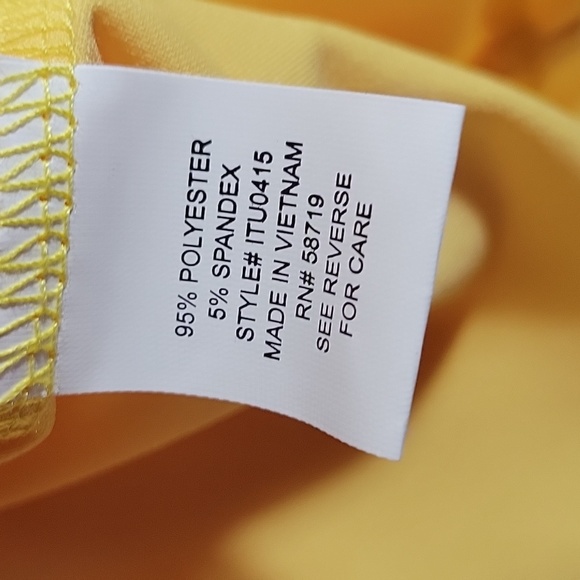 NOTATIONS Yellow Puff Sleeve Rounded Neckline w Metal Feature Size L - Picture 3 of 8